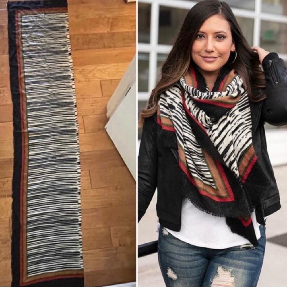 Grace & Lace Border Print Scarf in Abstract Zebra Print in EUC